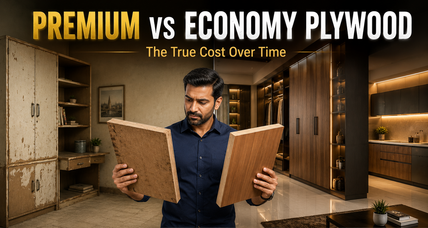 Comparison of premium and economy plywood furniture showing differences in durability, quality, and long-term value.