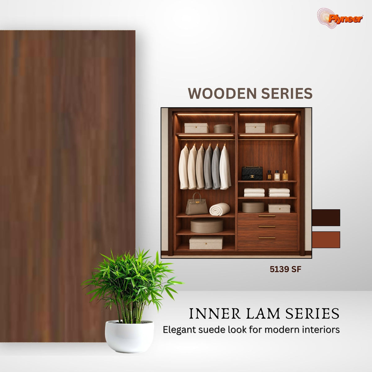 Plyneer Wood Laminate 5139 SF Rosewood Oak – Elegant Rich Brown Wood Grain Look