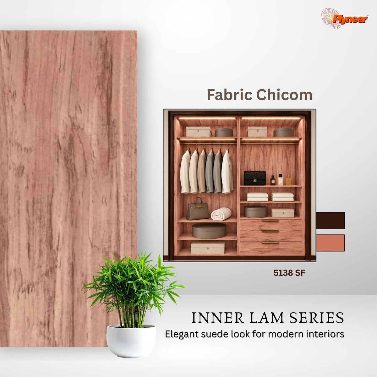 Plyneer Wood Laminate 5138 SF Elm Timber – Elegant Warm Brown Wood Grain Look