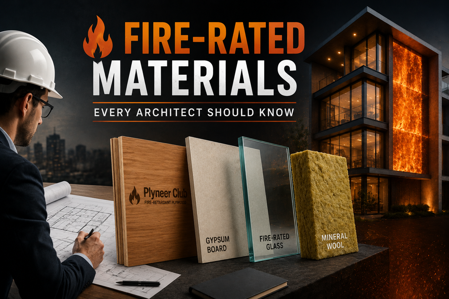 Architect reviewing fire-rated construction materials for building safety