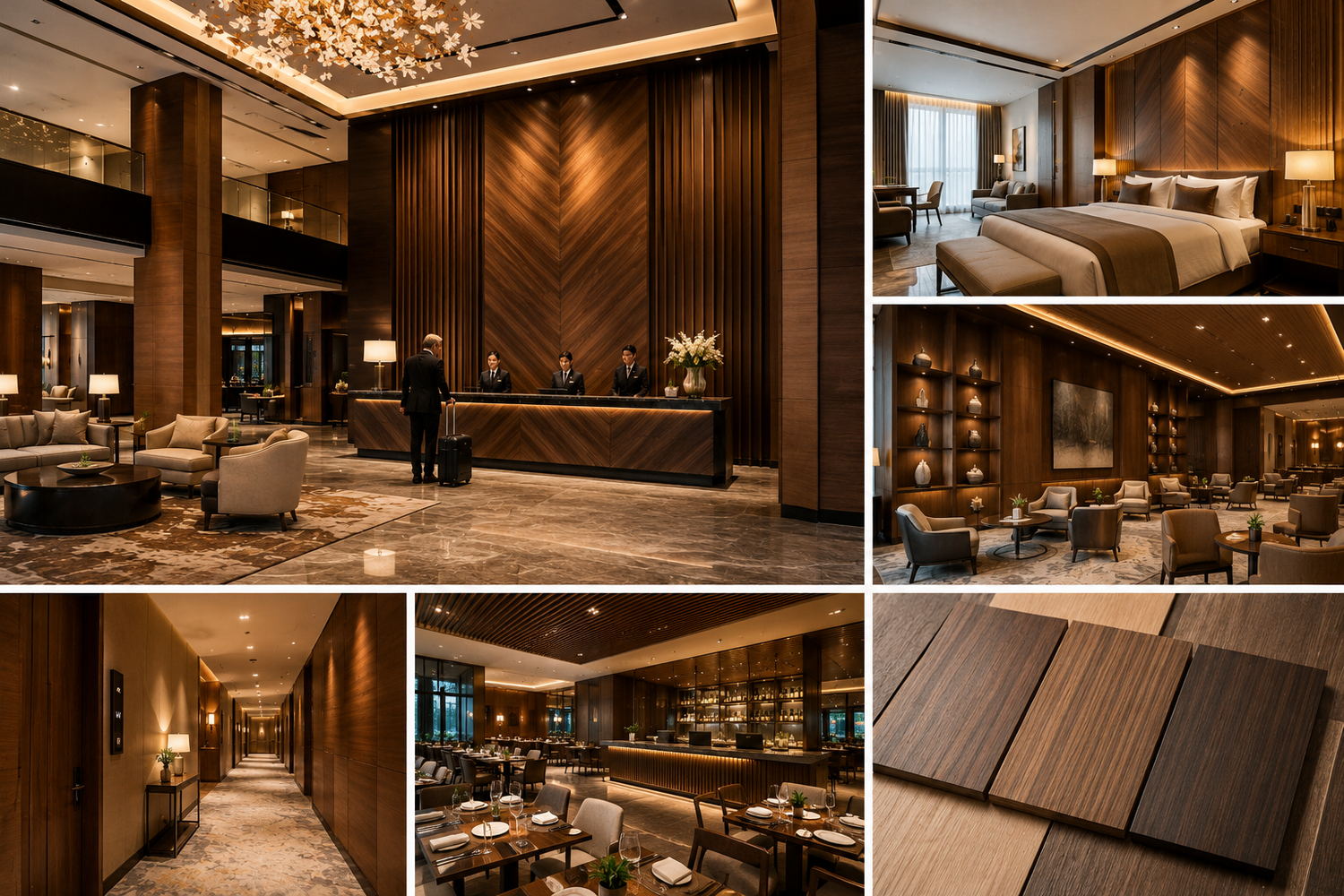 Plyneer Veneers transform hospitality interiors with rich textures, warm ambience, and premium architectural aesthetics designed to leave a lasting guest impression.