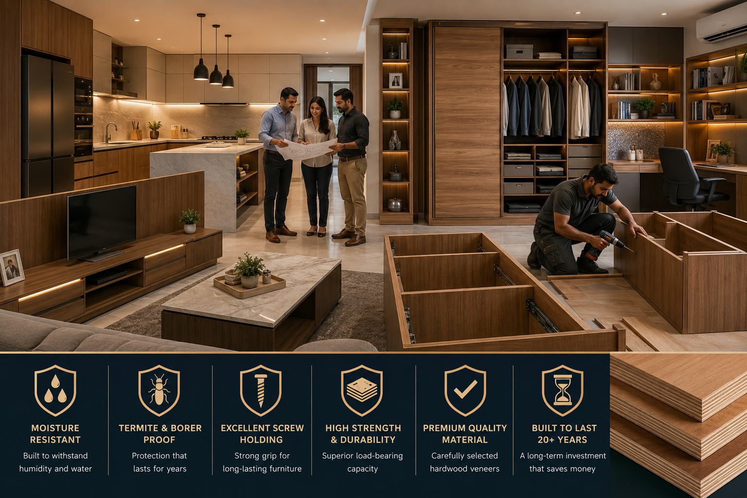 Luxury living room featuring furniture made with premium plywood.