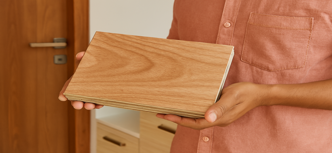 Flush door made with calibrated plywood and veneer finish