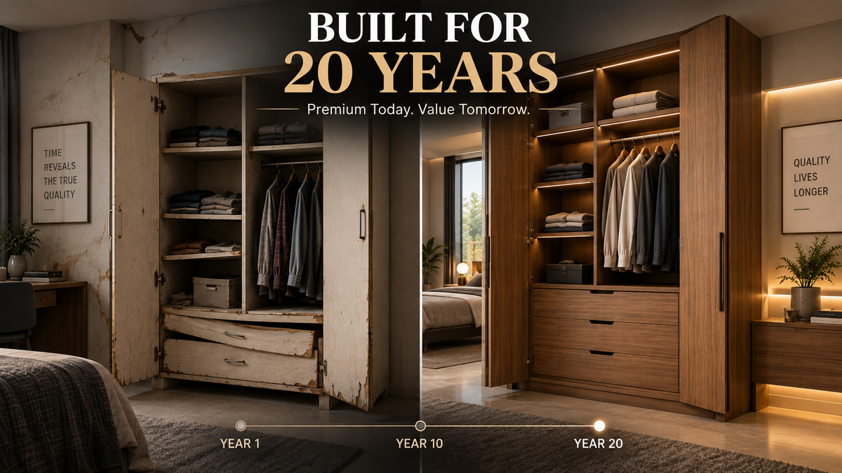 Premium plywood furniture designed for long-term durability, showing how quality plywood can reduce repair and replacement costs over 20 years.