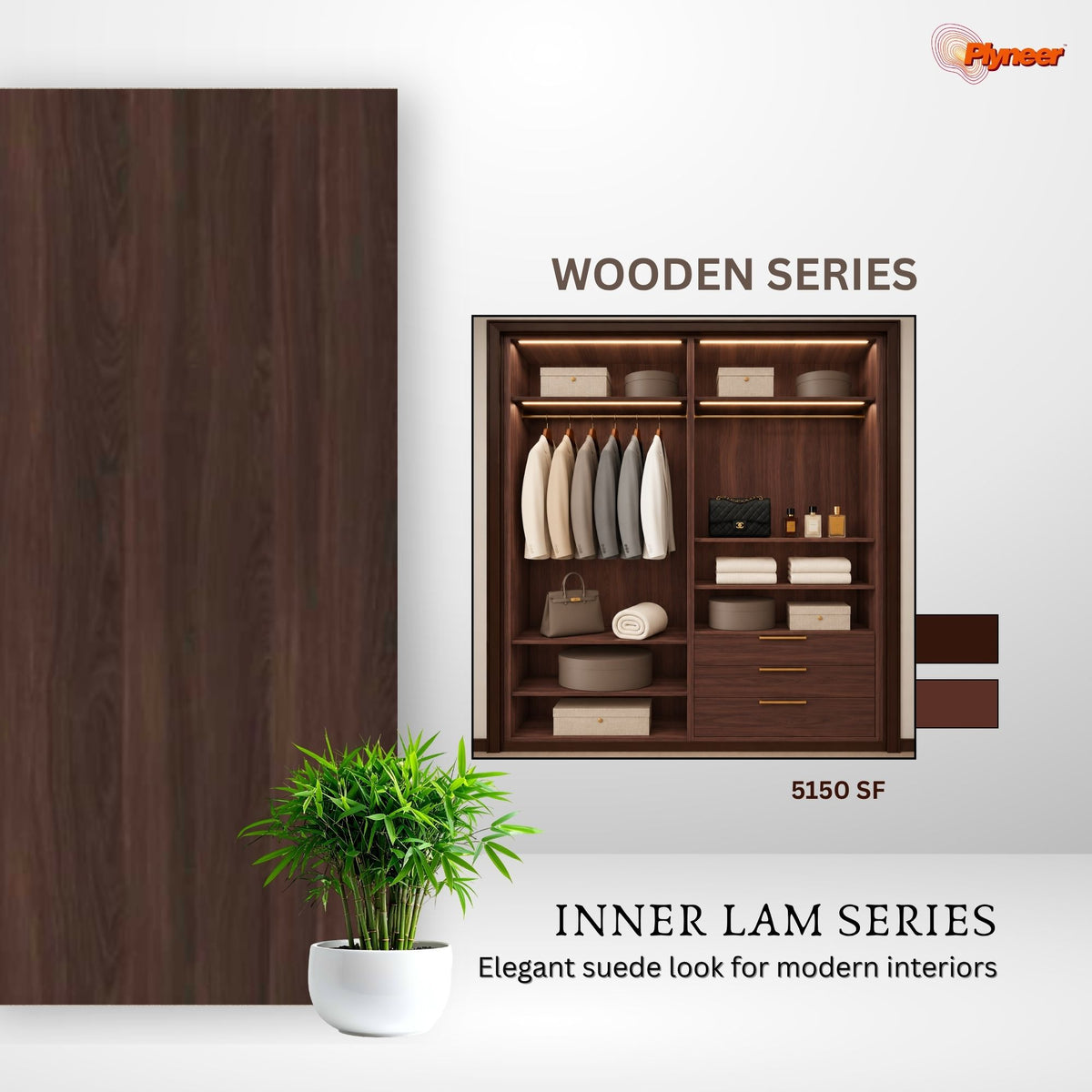 Plyneer Wood Laminate 5150 SF Meso Oak – Elegant Deep Brown Wood Grain Look