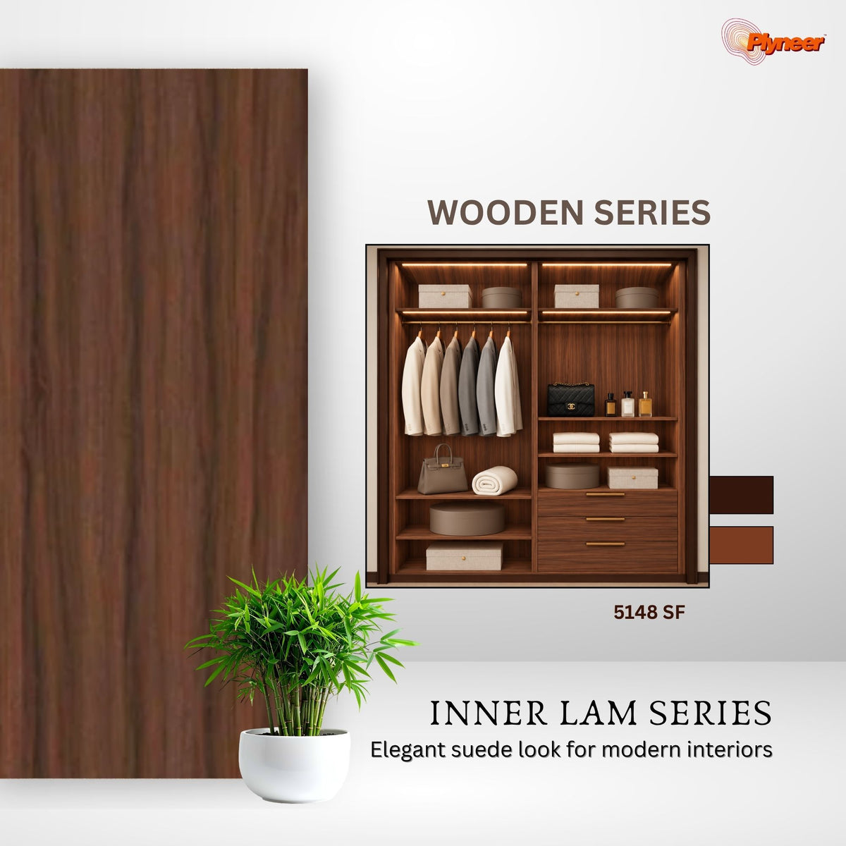 Plyneer Wood Laminate 5148 SF Pale Brown Oak – Elegant Warm Brown Wood Grain Look